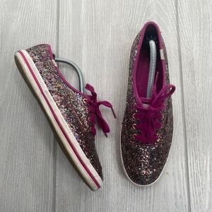 Keds x Kate Spade Magenta Glitter Sparkle Low Top Lace Up Casual Sneakers Size 8